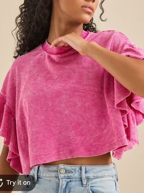 ALTAR’D STATE WOMENS NESSA FLUTTER SLEEVE TOP BLOUSE WAFFLE MEDIUM